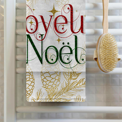 3dRose Towel - Joyeux Noel French Christmas Image of Red Green and Gold - 15 by 22-inches (TWL_298763_1)