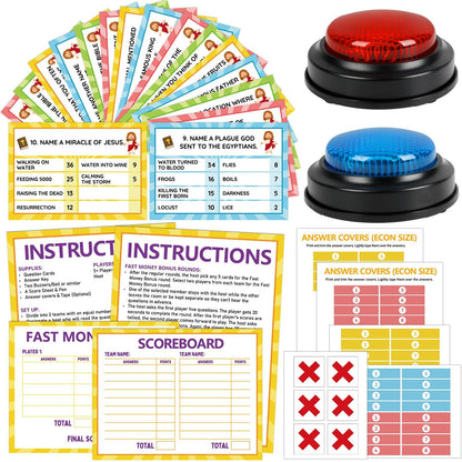 Christian Bible Feud Game with Buzzers Religious Trivia Card Game for Church Group Activities Bible Quiz Game for Family Game Night Christmas Party Classroom Team Building