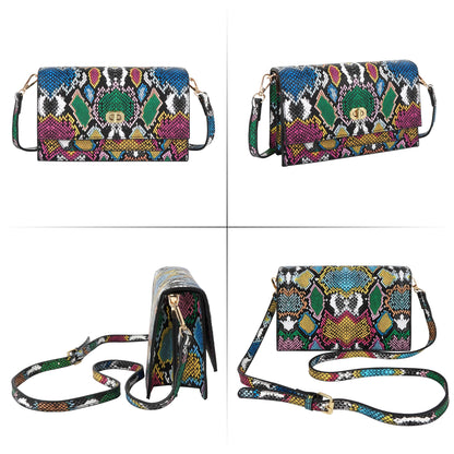 CLARA Women Fashion Snakeskin Pattern Clutch Handbag Envelope Bag Pompom Shoulder Bag Evening Party