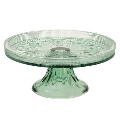Boston International Vintage-Inspired Glass Cake Stand Round Pedestal for Desserts Cupcakes & Pie, 8.25" x 3.5", Sage Green Codi