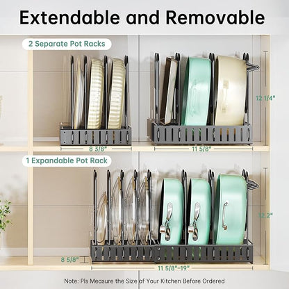 ORDORA Pots and Pans Organizer under Cabinet, 8 Tier Pot Organizers Rack Expandable 11.65" to 19.02" Height with 3 DIY Methods, Adjustable Pan Organizer inside Cabinet Kitchen Storage Organization