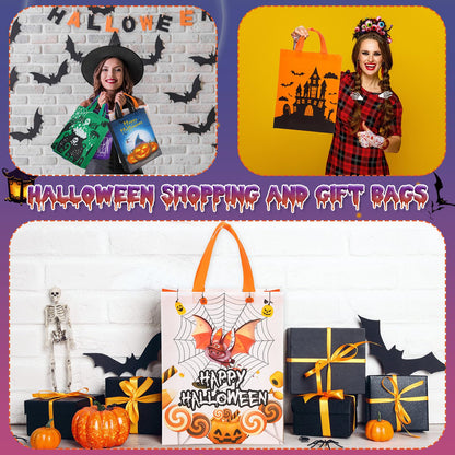 Sanwuta 24 Pcs Halloween Tote Gift Bags 14.9 x 11.8 Large Trick or Treat Reusable Non Woven Candy Treat Goodies Bags for Halloween Party Supplies