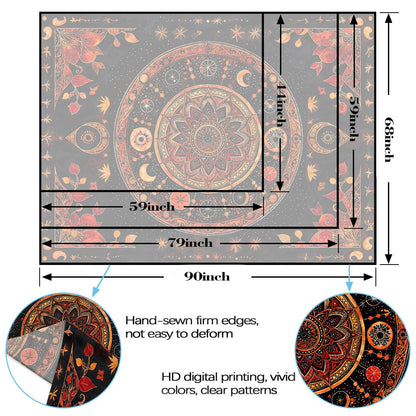 Lunerfex Mandala Moon and Stars Tapestry Boho Tapestry for Bedroom Black and Orange Tapestries Wall Hanging Living Room Wall Art and Home Decor 70x90