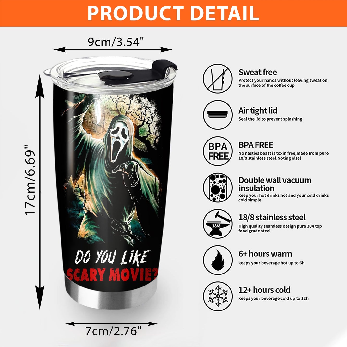 Horror Movie Character Inspired Tumbler 20 Oz, My Level Of Sarcasm Depends On Yoiur Lavel Of Stupidity Tumbler, Gifts Idea for Horror Movie Fans, Stainless Steel Water Bottle for Hot & Cold Drinks