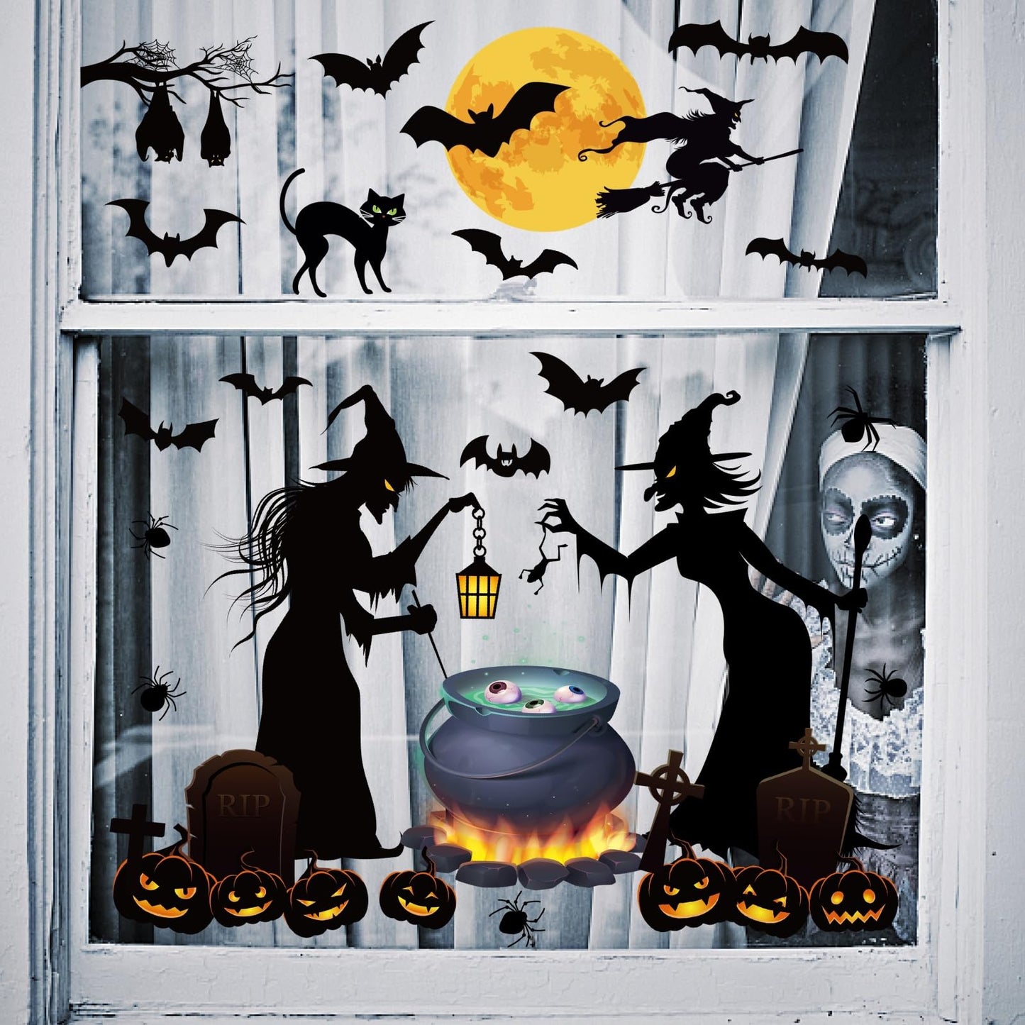 Halloween Wall Stickers Halloween Witch Bats Pumpkin Moon Wall Decals for Kids Bedroom Living Room Peel and Stick for Halloweens Nursery Party Supplies Decorations