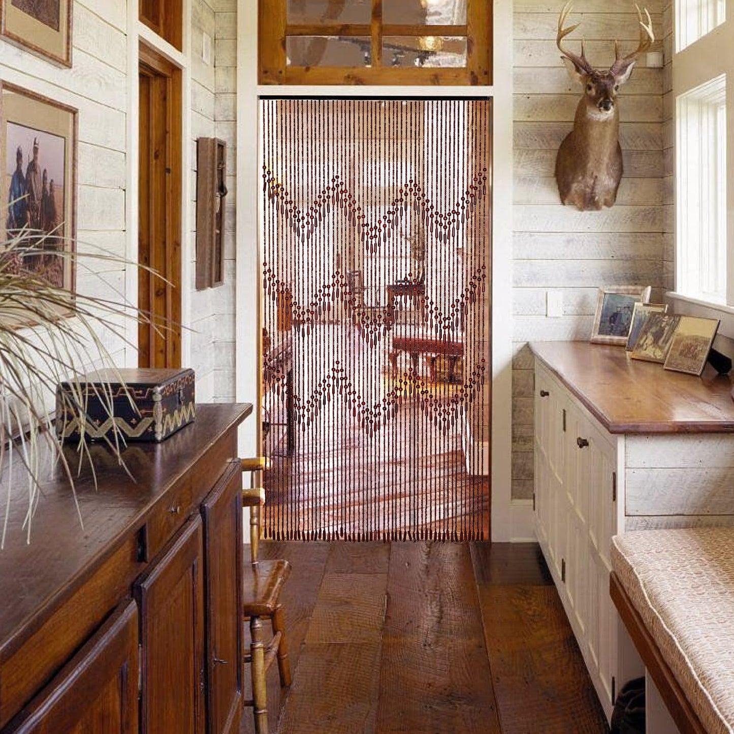 Osunnus Handmade Beaded Curtain for Doorway - Bamboo Wooden Door Beads - Boho Rustic Home Store Decor, 35.5 x 75 Inches Brown