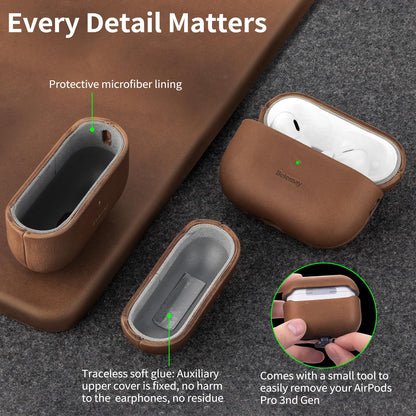 Belemay Handcrafted Crazy Horse Leather Case for AirPods Pro 3rd Gen (2025), Vintage Aesthetic, Two-Tone Effect, Unique Patina, Compatible with MagSafe, Compatible with Airpods Pro 3, Vintage Brown
