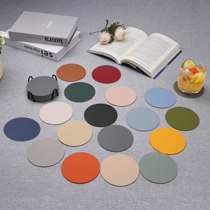 Chitomars Faux Leather Coasters Set of 12, Dual Sided for Coffee Tabletop Protection, Non-Slip Washable Cup Coasters (Beige Yellow Light Blue)