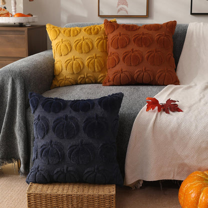 DFXSZ Fall Pillow Covers 18x18 Set of 2 Fall Decorations Autumn Navy blue Pumpkin Throw Pillow Cases Soft Plush Faux Fur Wool Couch Cushion Case for Chair Sofa Bedroom Living Room Home Decor PTK012E18