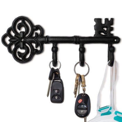 IRISVITA Key Holder for Wall Decorative, Antique Black Cast Iron Key Holder, Rustic Key Hooks for Wall with 3 Hooks, 8.75 x 3.5 Inches with Gitable Packaging, Matching Screws and Anchors Included