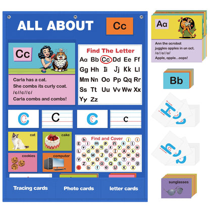 Alphabet Learning Pocket Chart, Alphabet Wall Chart for Toddlers 1-3, Handwriting Practice Letter Tracing Circle Time Learning Center for Classroom, Preschool Classroom Must Haves XL35x 27"
