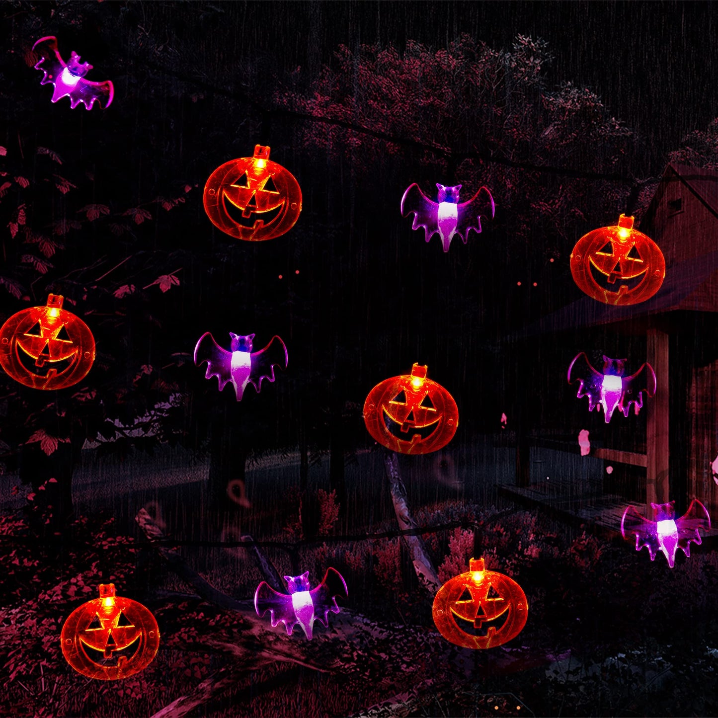 HAYATA Halloween String Lights - 70 LED 29.5Ft Pumkin & Bat Light with 30v Plug in - Extendable 8 Modes Fairy Timer Function Lighting Outdoor Garden Yard Home Halloween Party..