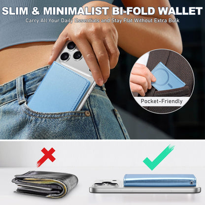TUCCH for Magsafe Wallet with 6 Card Holders, RFID Blocking Clear ID Window PU Leather Men Women Folio Magnetic Phone Wallet for iPhone 17/16/15/14/13/12/Plus/Air/Pro/Pro Max Series, Pearly Light Blue
