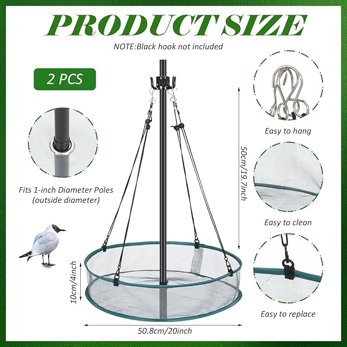 LemonRoad 2 Sets Bird Seed Catcher for Outdoors Feeder 20'' Wild Bird Feeding Tray Hanging Platform Feeding Hoop with Holes Fits 1'' Pole Seed Catcher for Finch Garden Backyard