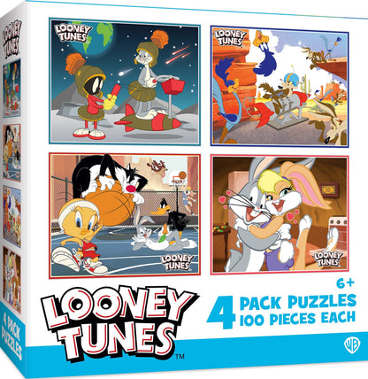 MasterPieces Puzzle Set - 4-Pack 100 Piece Jigsaw Puzzle for Kids - Looney Tunes 4-Pack - 8"x10"