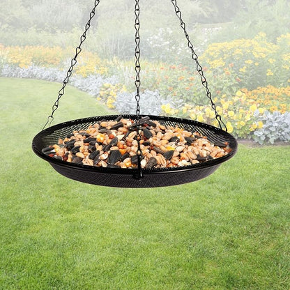 HRAYLTOP Hanging Bird Feeder Bowl with 16.3 inch Iron Hanging Chain Detachable Outdoor Decor for Garden Backyard Patio and Deck - Perfect for Attracting Birds