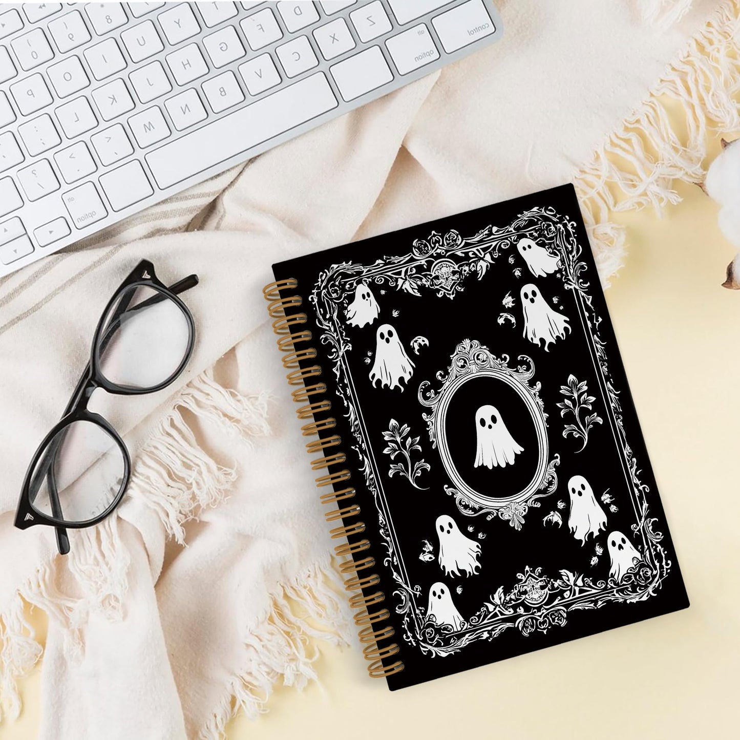 QLMX Gothic Ghosts Spiral Notebook, Witchy Goth Ghost Journal Notebook, Halloween Spooky Ghost Notebooks for School Work, Dark Academia Office Supplies Gifts for Women Men, 5.5x8.3 Inch