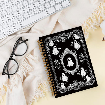QLMX Gothic Ghosts Spiral Notebook, Witchy Goth Ghost Journal Notebook, Halloween Spooky Ghost Notebooks for School Work, Dark Academia Office Supplies Gifts for Women Men, 5.5x8.3 Inch