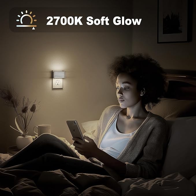 JandCase LED Night Light, [2 Pack] Night Lights Plug into Wall with Dusk to Dawn Sensor, Dimmable Plug in Night Light, Adjustable Brightness, 5000K Daylight White Nightlight for Bathroom Hallway