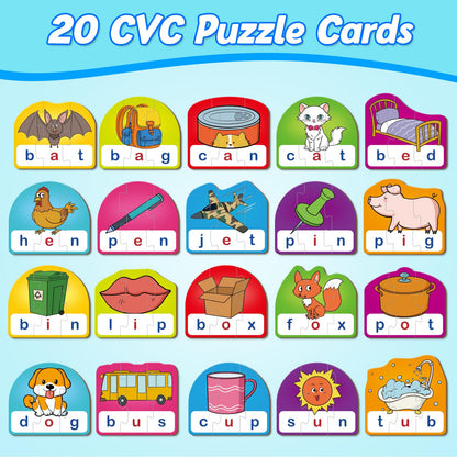 Kasfalci CVC Puzzle Cards for Kids - CVC Word & Phonics Games, Speech Therapy Toys for Toddlers - 3 Alphabet Letter Word Puzzles, Learning Spelling Games - Preschool Kindergarten Classroom Must Haves