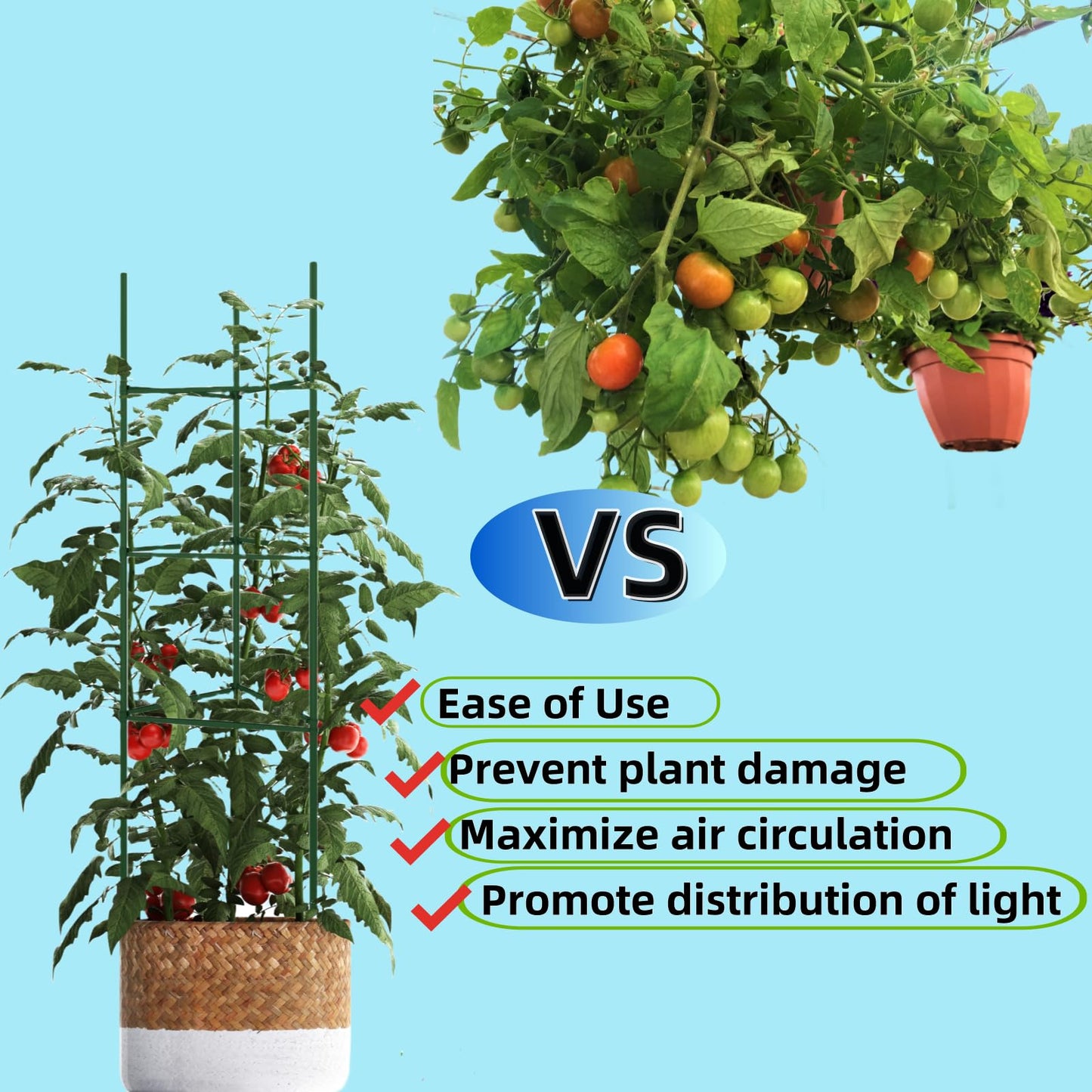 60PCS Plant Stake Arms for Tomato Cage，Expandable 11.8" Plant Supports Trellis Connector Clips for 11mm Garden Plants Stakes Stand Outdoor/Indoor