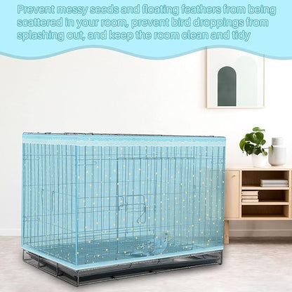 Shappy Large Bird Cage Cover, Bird Cage Seed Catcher, Adjustable Star Pattern Nylon Mesh Net for Parrot Parakeet Macaw Pet Supplies(Blue)