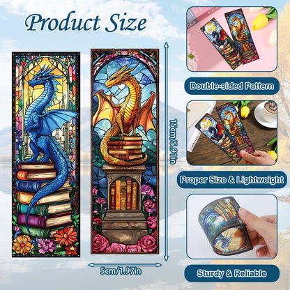 Wxiben Stained Glass Dragon Bookmarks - 100 Pcs Fantastic Bookmark Dragon with Wing Book Marks Cool Animal Book Markers Page Clip GIFS for Men Teens Students Teacher Romantasy Reader Bookish Bookworm