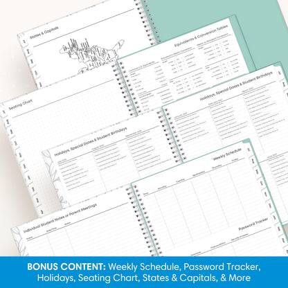 Blue Sky 2026-2027 Weekly and Monthly Academic Year Teacher Lesson Planner Calendar, July 2026 - June 2027, 8.5" x 11", Flexible Cover, Wirebound, Laminated Tabs, Storage Pocket, Prairie Aqua