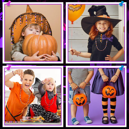 Landical 1215 Pcs Halloween Glass Beads Black Purple Orange Bicone Crystal Beads Faceted Design for DIY Jewelry Necklace Wristband Earring, Mixed Shapes and Size