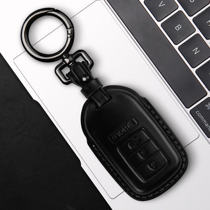 Tukellen for Honda Leather Key Fob Cover with Keychain Compatible with Honda Accord Civic Fit Pilot Odyssey CRV Clarity CRZ HRV Ridgeline EX EX-L 4 Buttons-Black