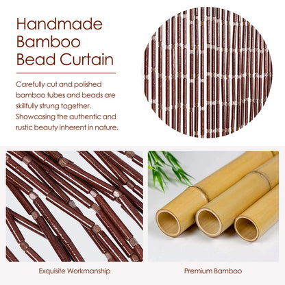 BECHAEO Handmade Bamboo Beaded Curtain for Doorway 65 Strands Hanging Door Beads Curtain for Hallway Window Closet Boho Rustic Hippie Home Store Decor, 35.5 x 75 Inches Coffee