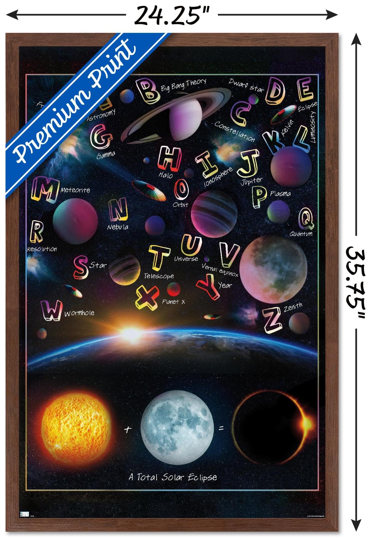 Trends International Ali Chris - The Solar System: Total Eclipse Letters Wall Poster, 34L x 22.4W, Mahogany Framed Version