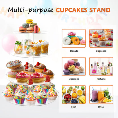 LoveDisplay Cupcake Stand, 4 Tier Cupcake Stand for 50 Cupcakes, Round Tiered Cupcake Tower, Clear Acrylic Cupcake Holder, Dessert Stands for Party, Wedding, Birthday, Baby Shower, Halloween