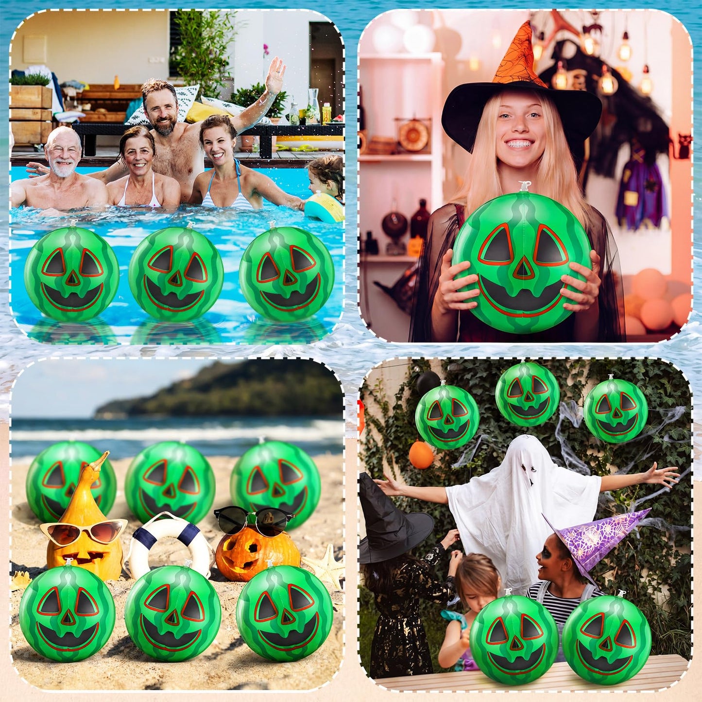 Jenaai 6 Pcs Summer Halloween Inflatable Jack O Melon Beach Bulk 11 Inch Summer Halloween Swimming Pool PVC Watermelon Beach Balls for Home Haunt House Pool Festival Watermelon Party Decorations
