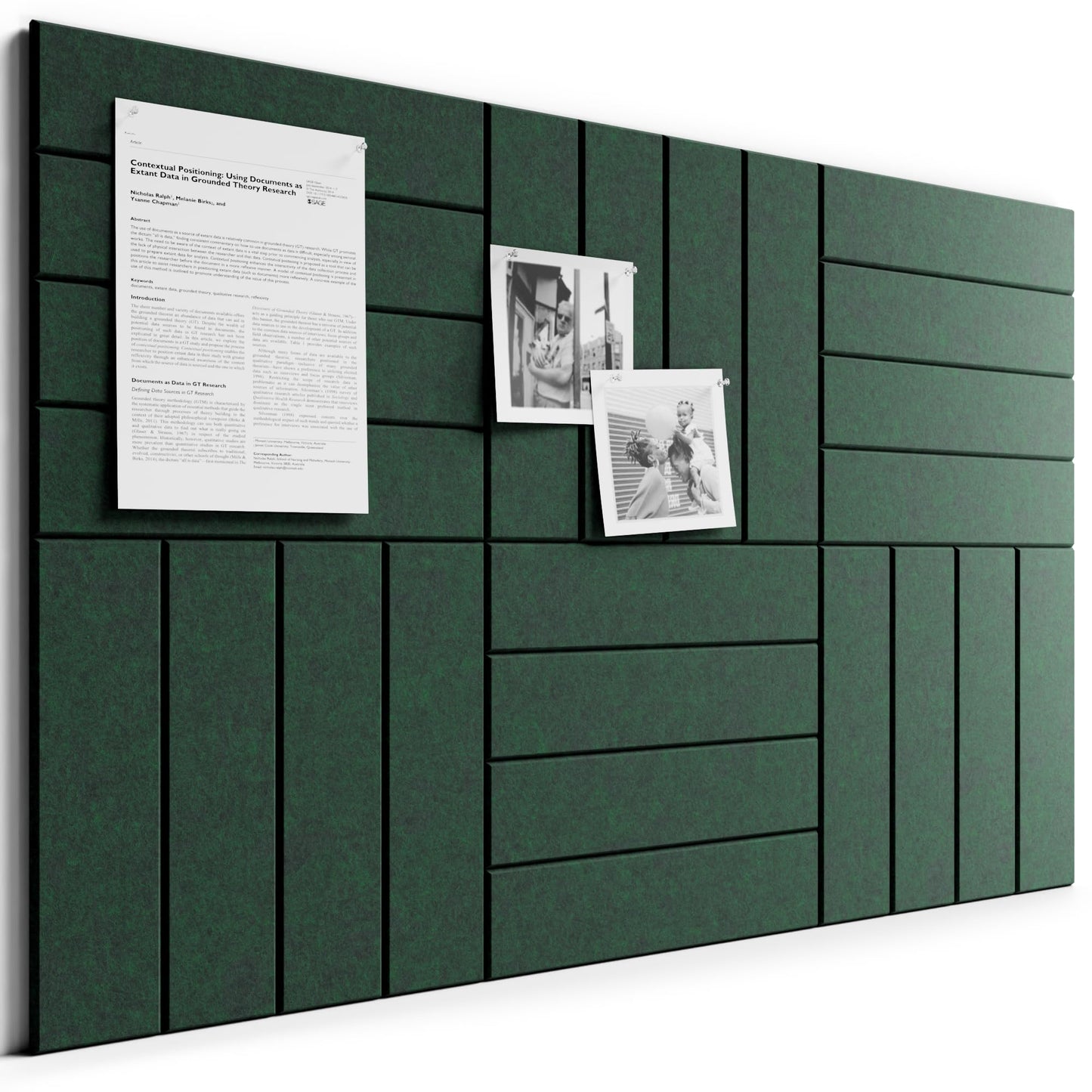 Bumusty Large Cork Board Alternative-36 x 24" Felt Bulletin Board Tiles, with 30 Pushpins, 40 Adhesive Tabs, Bold-Stripe 6-Pack, Cork Boards for Office Push Pin Board Felt Board-Pine Green