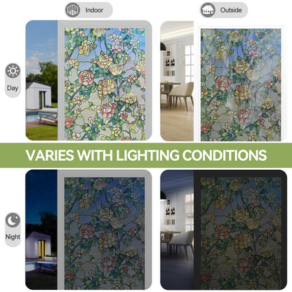ADD.HERES Stained Glass Window Film, 3D Decorative Window Privacy Film for Bathroom,Front Door,Home, Sun Blocking Heat Control,Static Cling, The Beast's Rose 17.3inch x 47.2inch