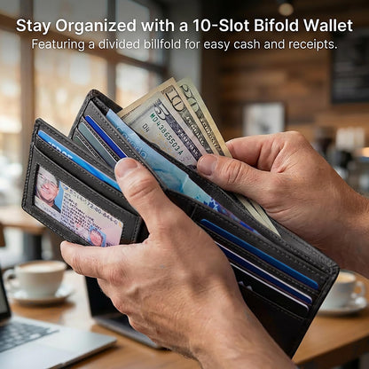 ID Stronghold Extra Capacity Bifold Wallet for Men - RFID Blocking Genuine Leather Wallet
