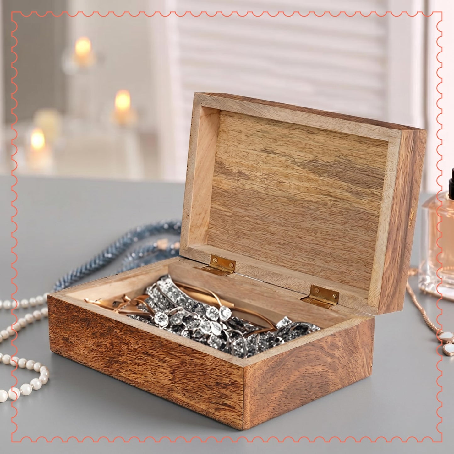 Mela Artisans 10.5” x 7.5” x 4” Mango Wood Box with Lid – Carved Scallop Medium Burnt – Handcrafted Wooden Keepsake Box – Extra Large Decorative Storage for Jewelry, Memory & Home Décor Accents