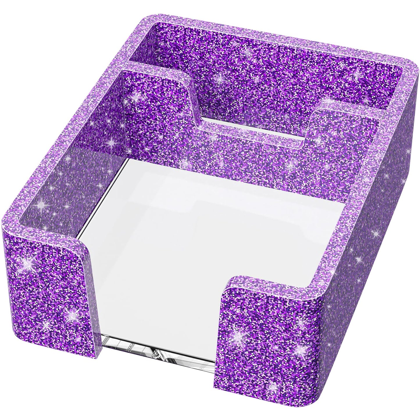 WINFFOR Acrylic Notepad Holder Dispenser - 3x3 in 2IN1 Sticky Note Memo Holder for Desk Organizer (W/O Pads) Office Desk Accessories School Supplies, Glitter Purple