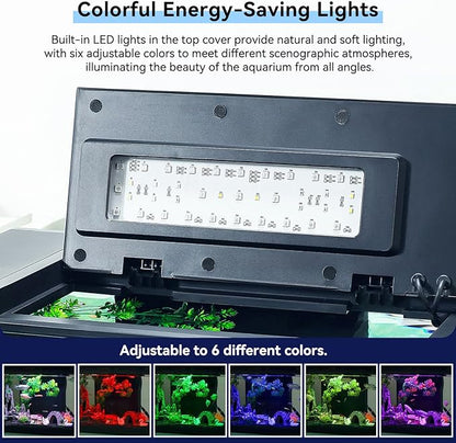 17.6x9.7x11.3 in Fish Tank Kit Complete with Real-Time Temp Display, 3-Speed Water Pump, Smart Storage, Flexible Filter & 6 Color Lights Ideal Aquarium for Betta Fish & Goldfish