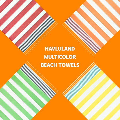 HAVLULAND Turkish Beach Towels, Oversized 40"x72" Turkish Bath Towel, Highly Absorbent Quick Dry Sand Free Beach Towels for Beach Pool Spa Gym Yoga Travel Camping Picnic Blanket - Yellow/Turquoise