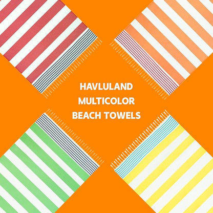 HAVLULAND Turkish Beach Towels, Oversized 40"x72" Turkish Bath Towel, Highly Absorbent Quick Dry Sand Free Beach Towels for Beach Pool Spa Gym Yoga Travel Camping Picnic Blanket - Green/Navy
