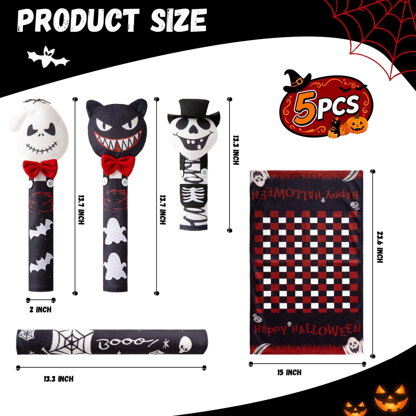 ELAMAS 5 Pack Halloween Refrigerator Handle Covers, Ghost Kitchen Appliance Handle Covers for Fridge, Microwave, Oven, Dishwasher, Halloween Indoor Kitchen Decor