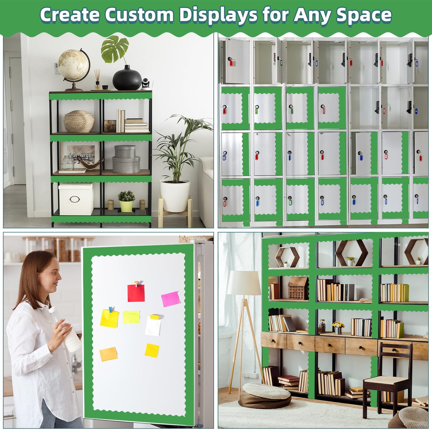 30 Pcs Magnetic Borders for Classroom Whiteboard - Green Magnetic Bulletin Board Border Set - Scalloped Chalkboard Border Strips for Teachers, Parents, DIY Home,School & Office Decoration