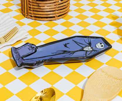 Silver Buffalo Disney Tim Burton's The Nightmare Before Christmas Featuring Jack Skellington Pumpkin King Coffin Shaped Sculpted Ceramic Spoon Rest