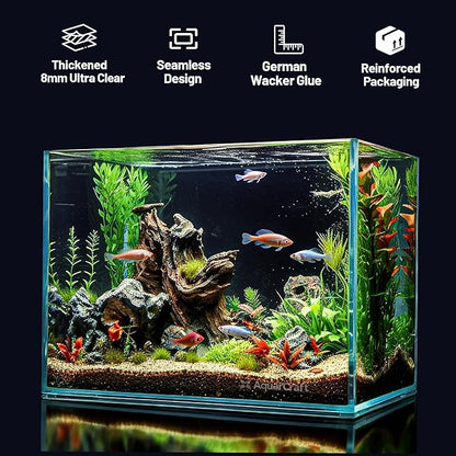 Ultra Clear Glass Fish Tank 30 Gallon, 8mm Thickened Rimless Aquarium Tank Low Iron, Large Big Aquarium 23.6in x17.7in x 17.7in