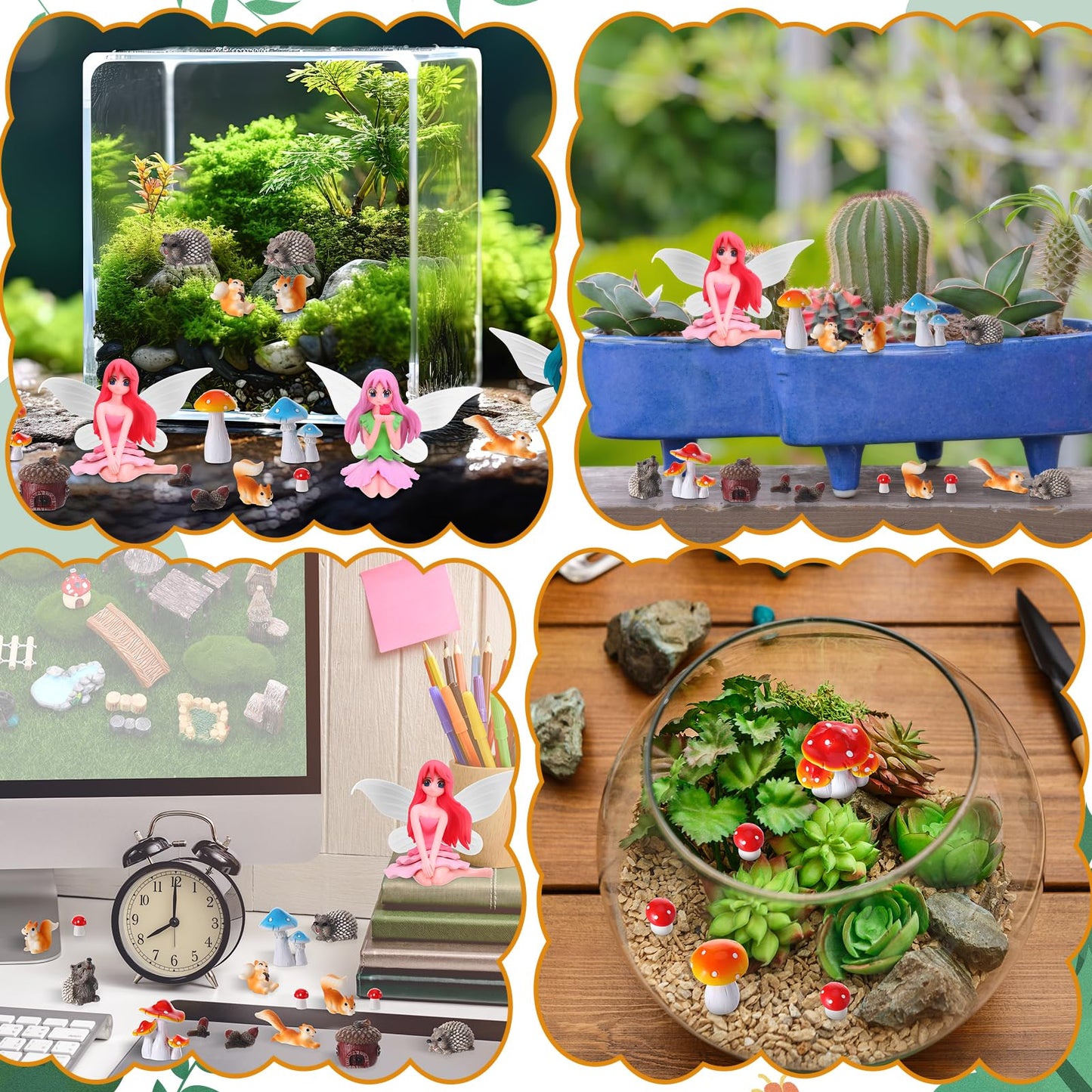 GGSTDDUP 20Pcs Fairy Garden Accessories, Miniature Garden Ornaments Landscape Decorations Mini Fairy Figures Animal Plant Set for DIY Terrarium Potted Plants Dollhouse Desk Decor