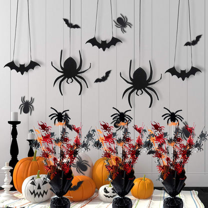 FUBININA 6 Pack Halloween Table Decoration Party Centerpieces Spider Gleam 'N Metallic Foil Spray Glitter Halloween Centerpiece Table Centerpieces Decor for Birthday Party Supplies, Black Orange Red