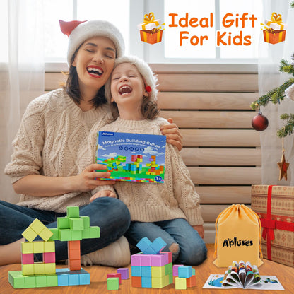 Apluses 104PCS Magnetic Blocks, Essential Creative Learning Toys for Kids | Preschool Montessori Sensory Autism-Friendly Magnet Toys for Boys and Girls Ages 3-6