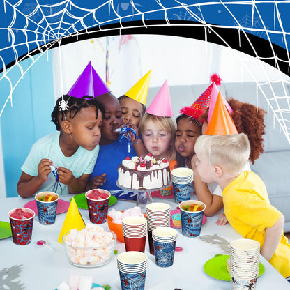 Teenyyou 100 Pcs 9 oz Spider Disposable Paper Cups Spider Party Decorations Red Blue Black Paper Drinking Cups for Hot Cold Wine Coffee Tea Beverage Holiday Birthday Wedding Home Party Supplies